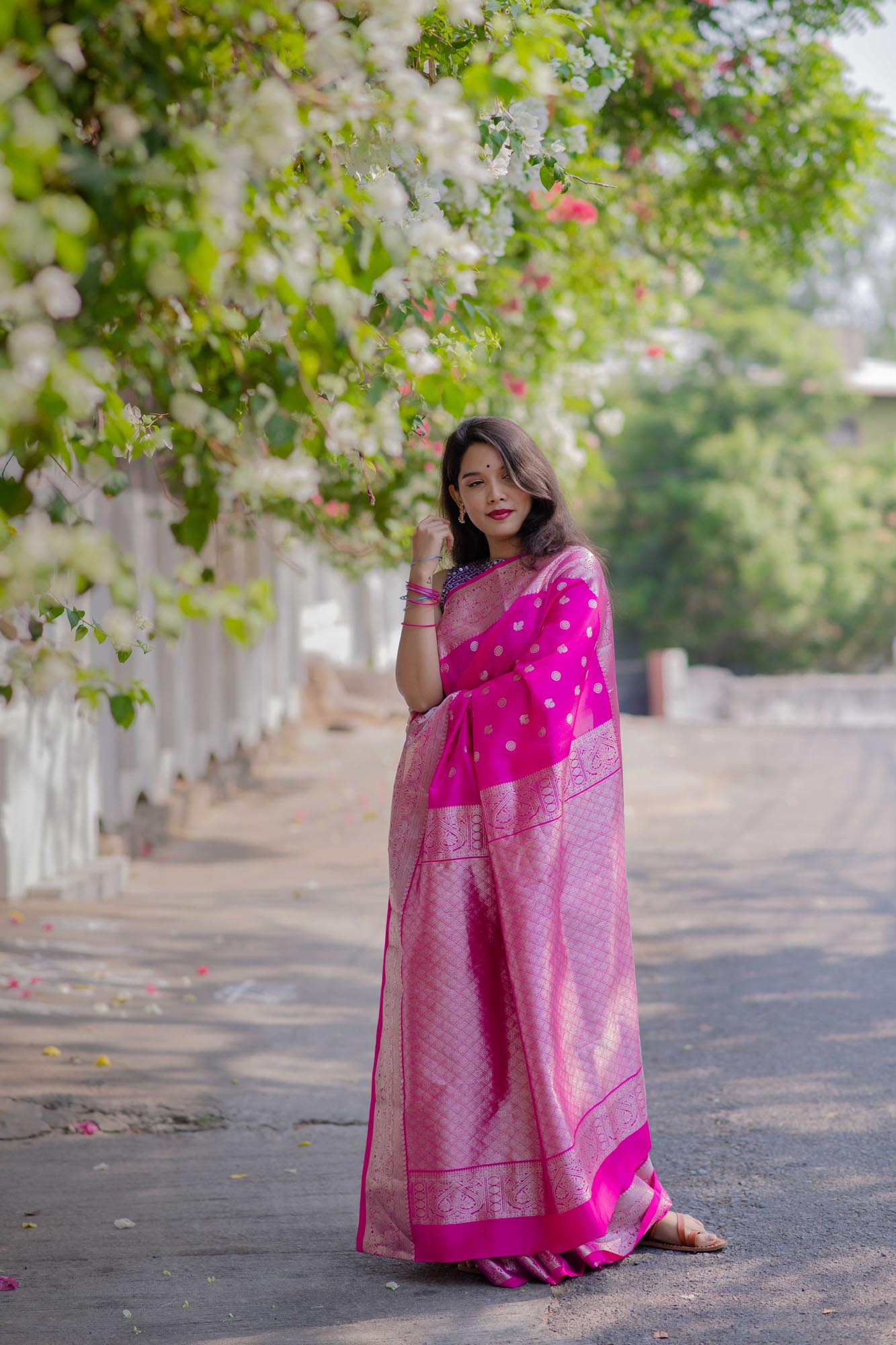 Rani Pink Pure Silk Handloom Kanchi Saree