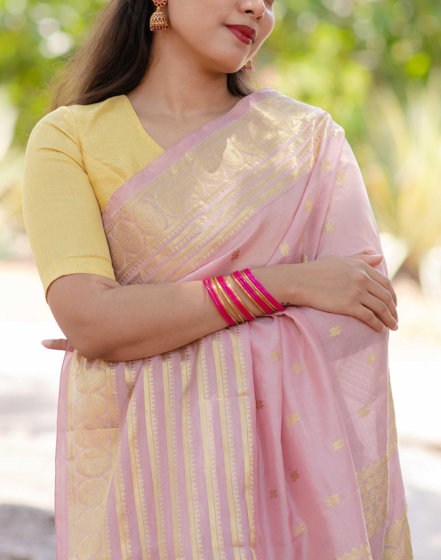 Ligh Pink Pure Silk Handloom Kanchi Saree