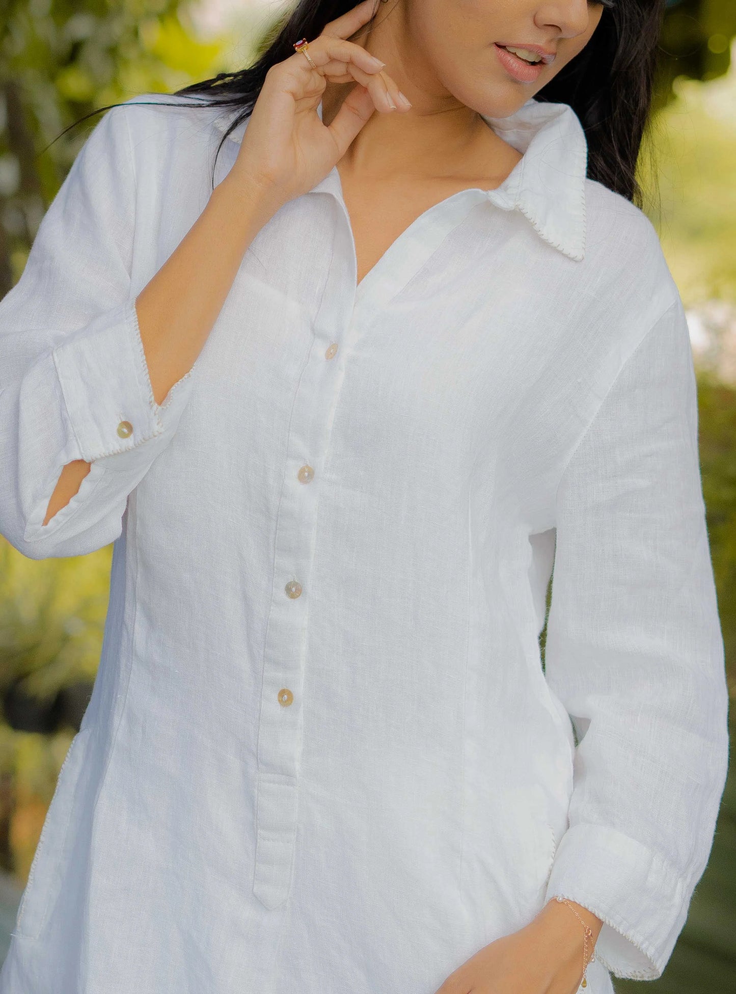 100% Pure Linen White A-Line Shirt Dress / Tunic