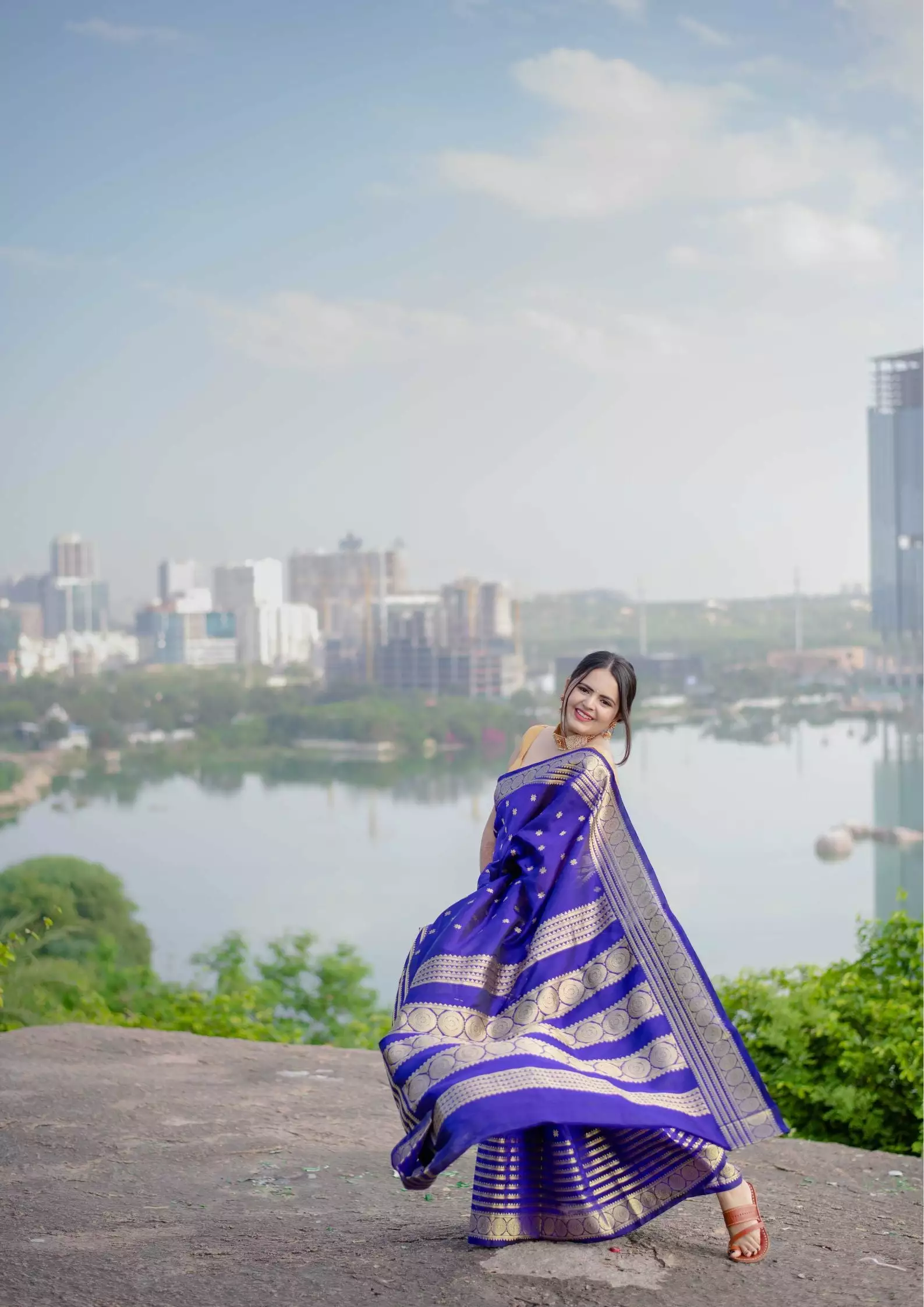 Pure Silk Handloom Kanchi Saree in Blue Colour