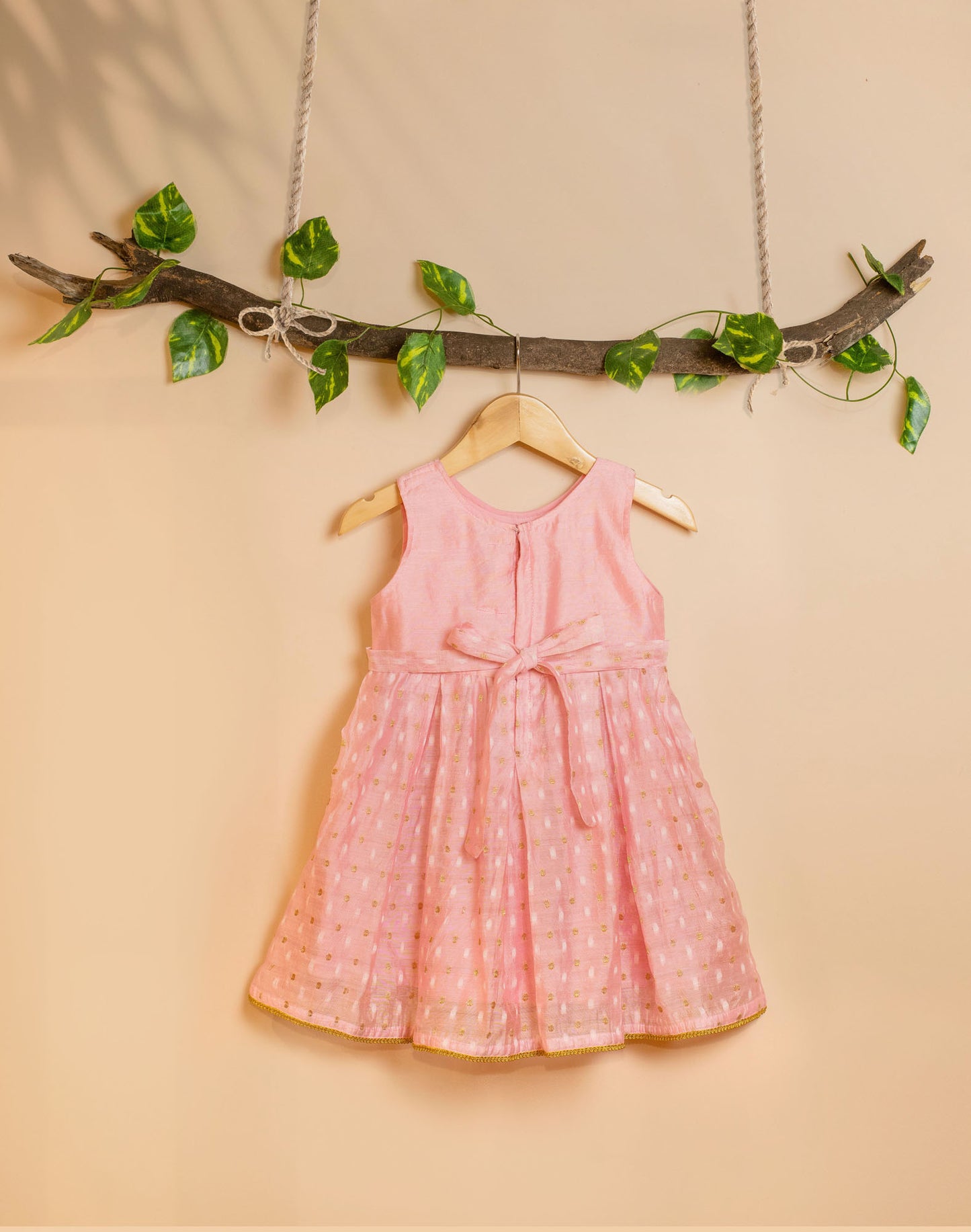 Pink Chanderi Frock with Mirror Embroidery for kids