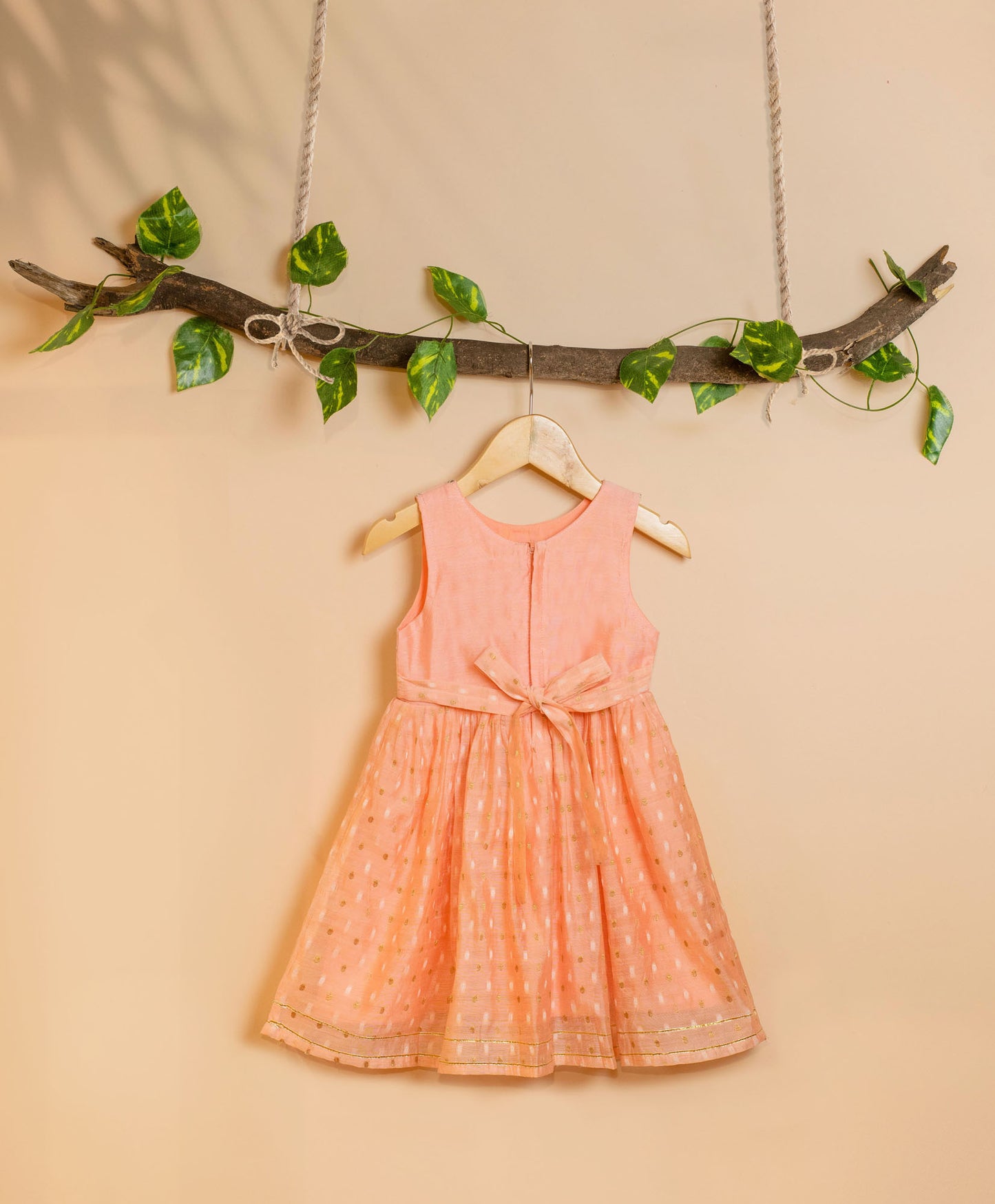 Peach Chanderi Frock with Mirror Embroidery for kids
