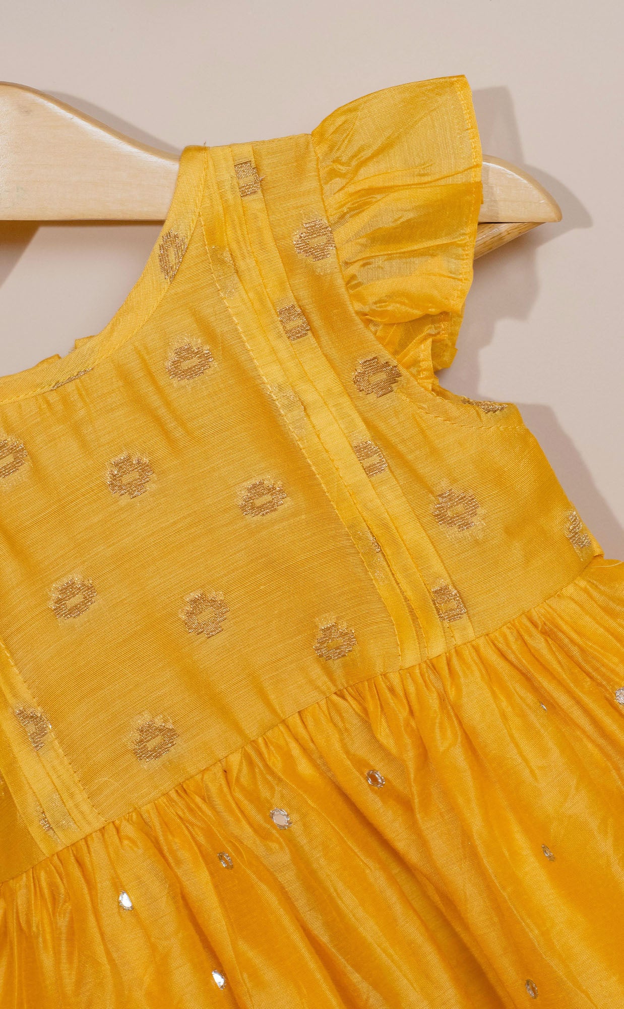 Chanderi frock in Yellow for kids