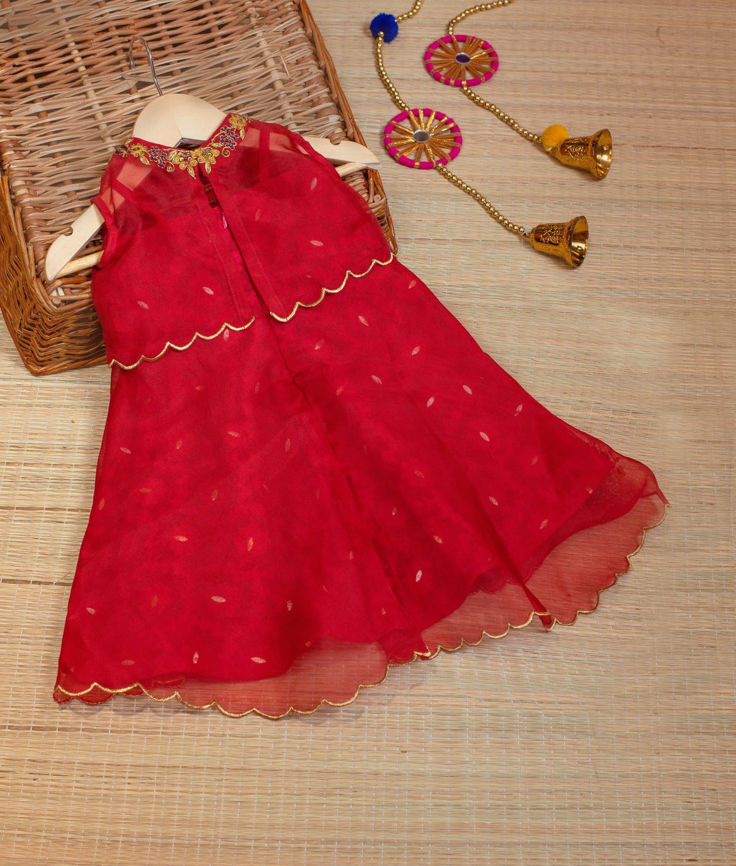 Hand Embroidered Brocade & Organza Party Wear Frock for kids