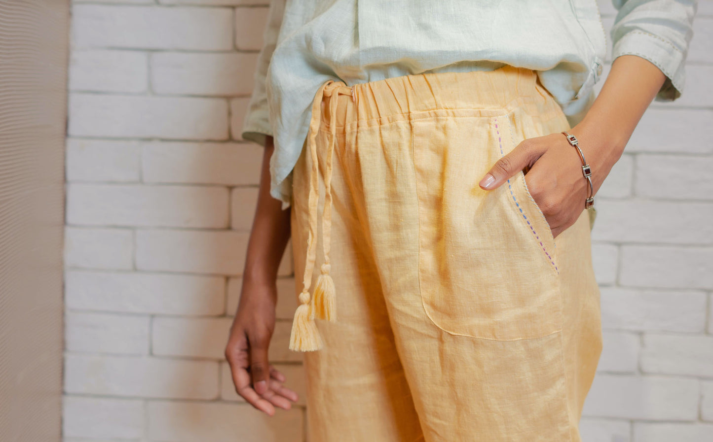 Linen Pants with Embroidery Detail