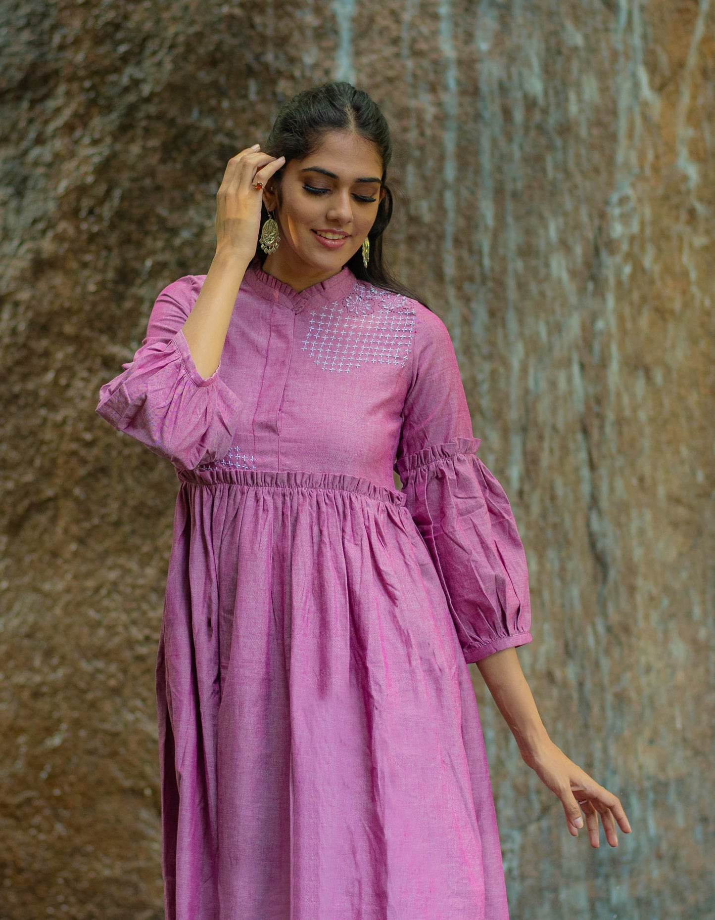 Pink Hand Embroidered Ikat Dress