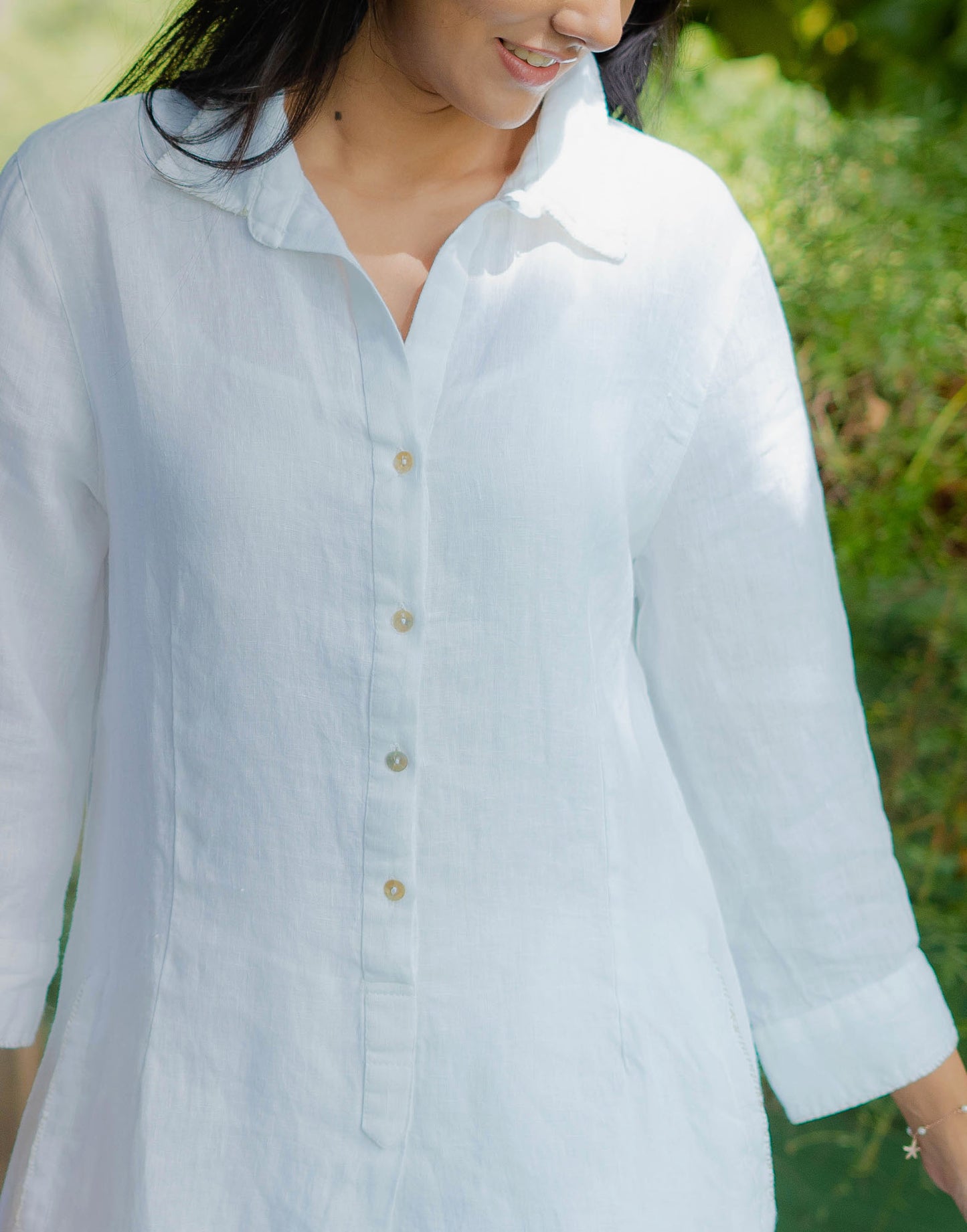 100% Pure Linen White A-Line Shirt Dress / Tunic