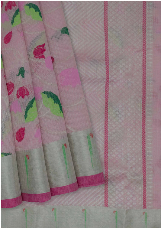 Light Pink Pure Zari Tissue Kota Saree