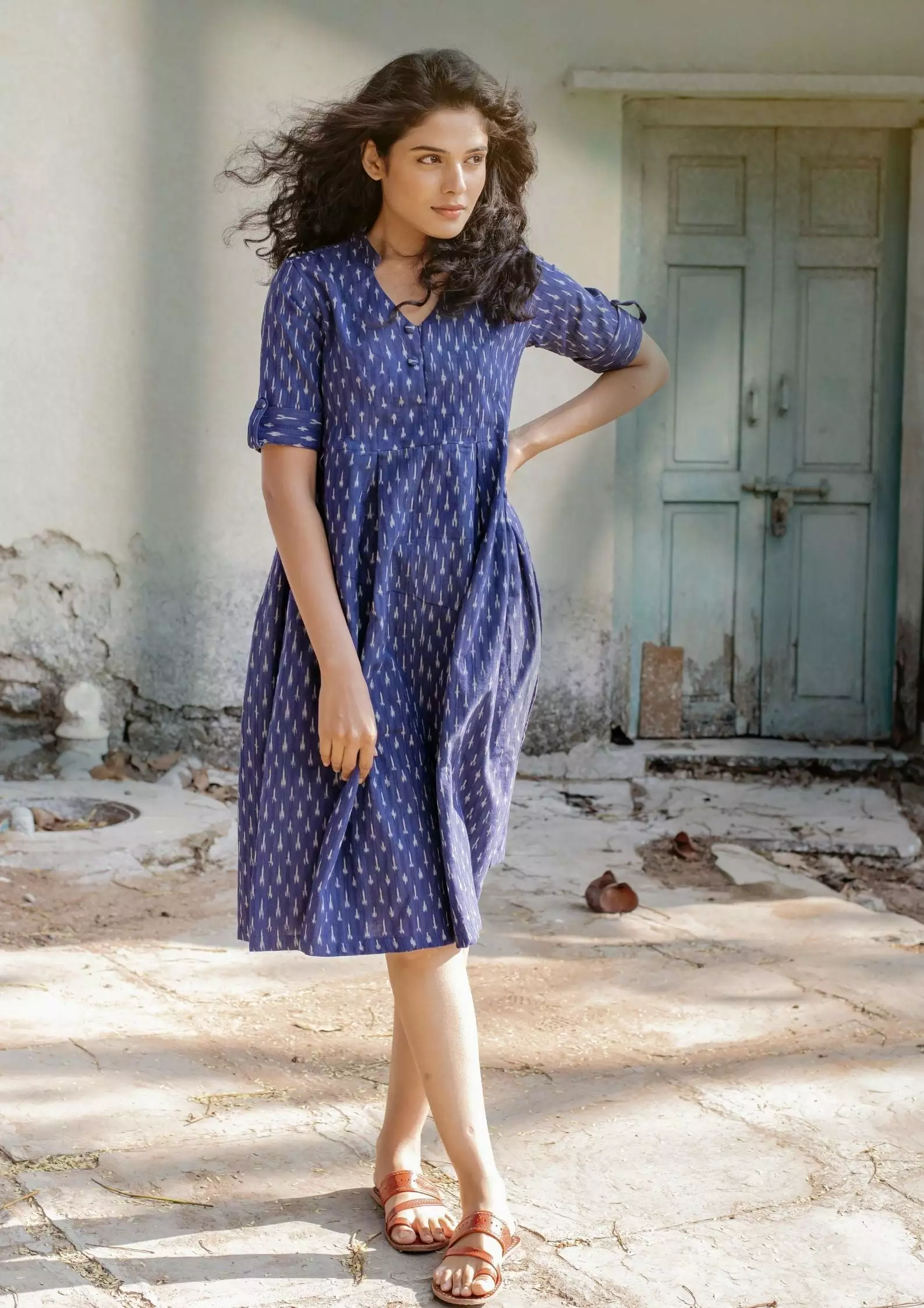 Handwoven Ikat Blue Dress