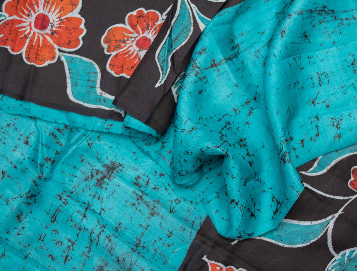 Hand-painted Batik Tussar Saree in blue color