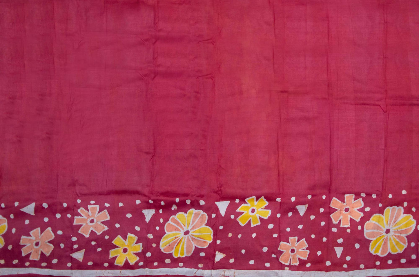 Hand-Painted Batik Tussar Saree in Red color