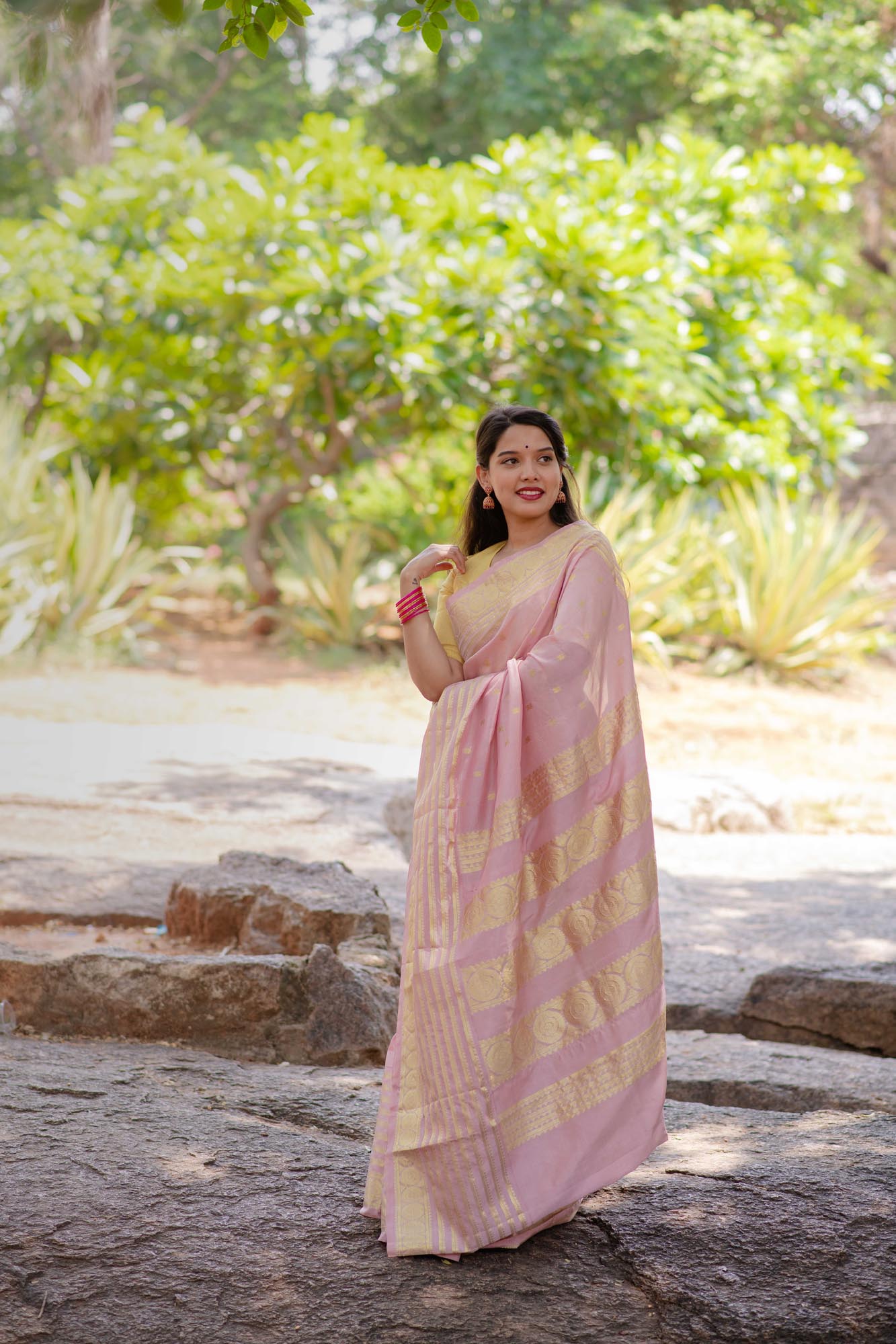 Ligh Pink Pure Silk Handloom Kanchi Saree