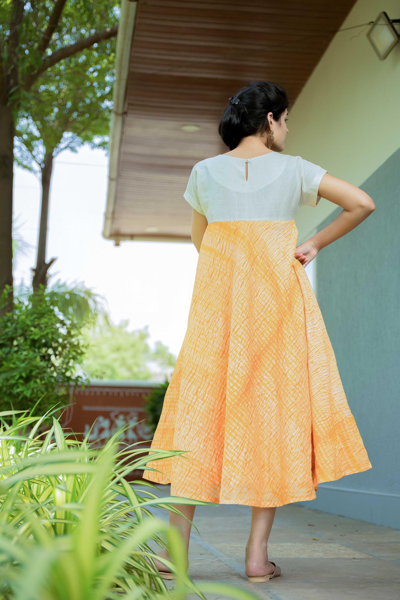 Orange Shibori Mirror Embroidered Dress