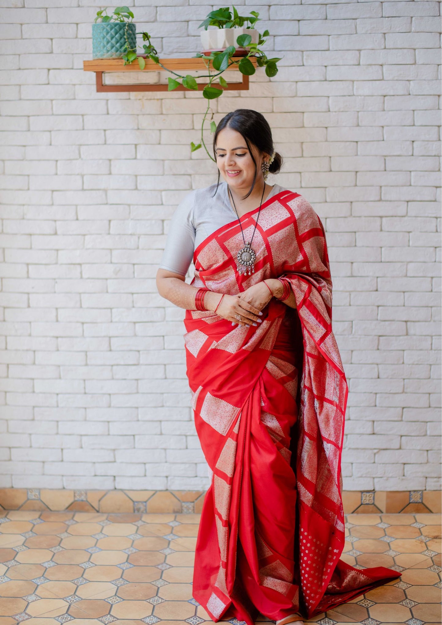 Pure Silk Handloom Kanchi Saree in Red Colour