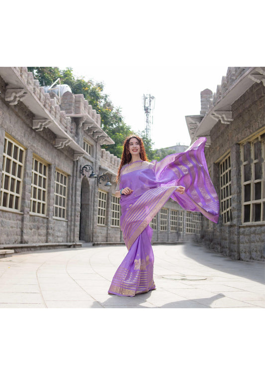 Pure Silk Handloom Kanchi Saree in Violet Colour