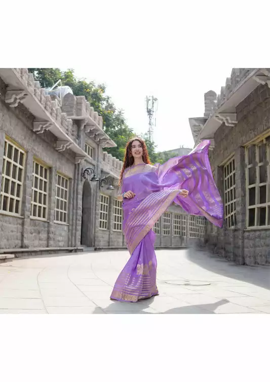 Pure Silk Handloom Kanchi Saree in Violet Colour