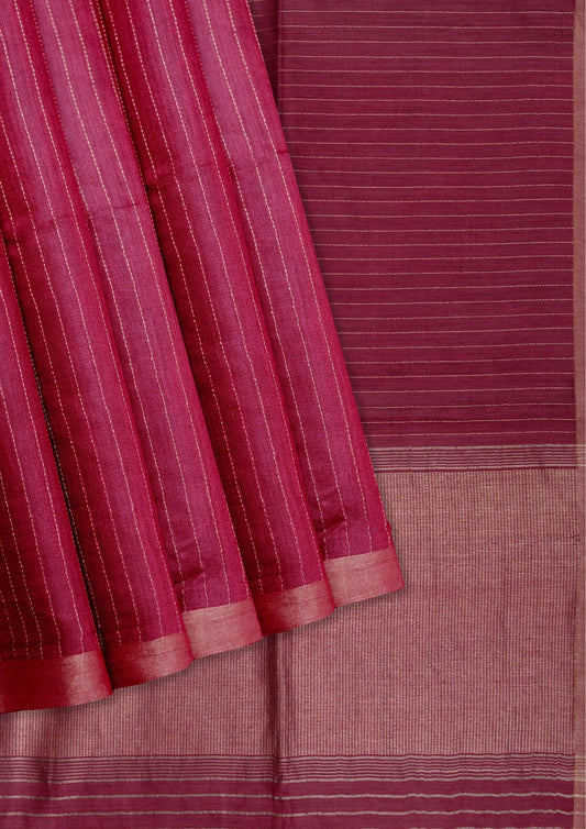 Handwoven Pure Tussar Soft Silk Saree in Rani Pink Color