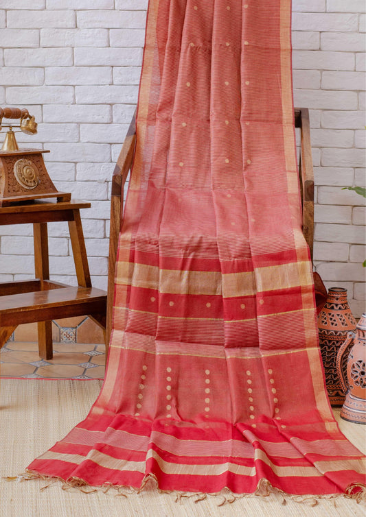 Handwoven Pure Tussar Soft Silk Tissue Red Saree