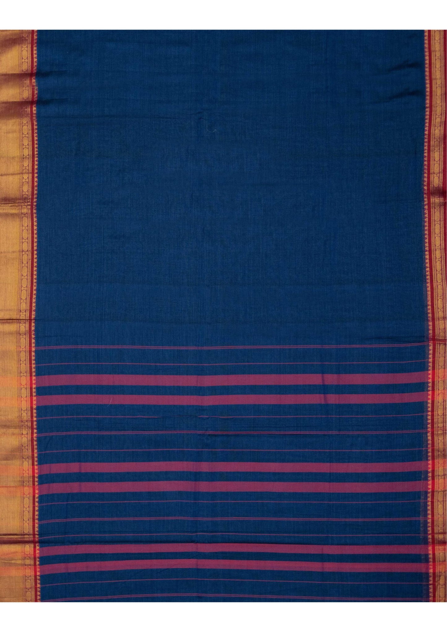 Narayanpet Royal Blue Cotton Saree with Golden Zari Border