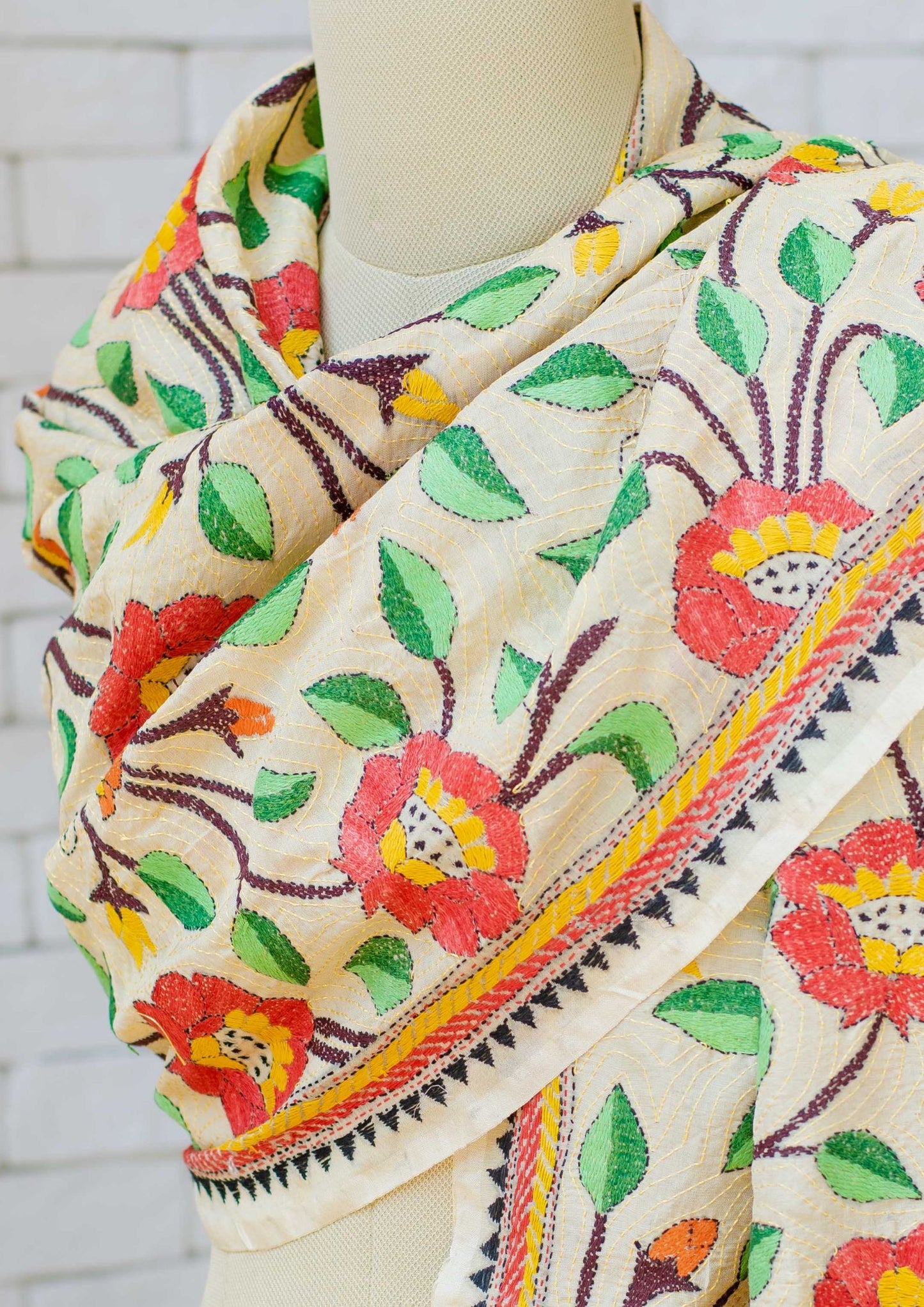 Hand Embroidered Multi Colour Kantha Work Dupatta