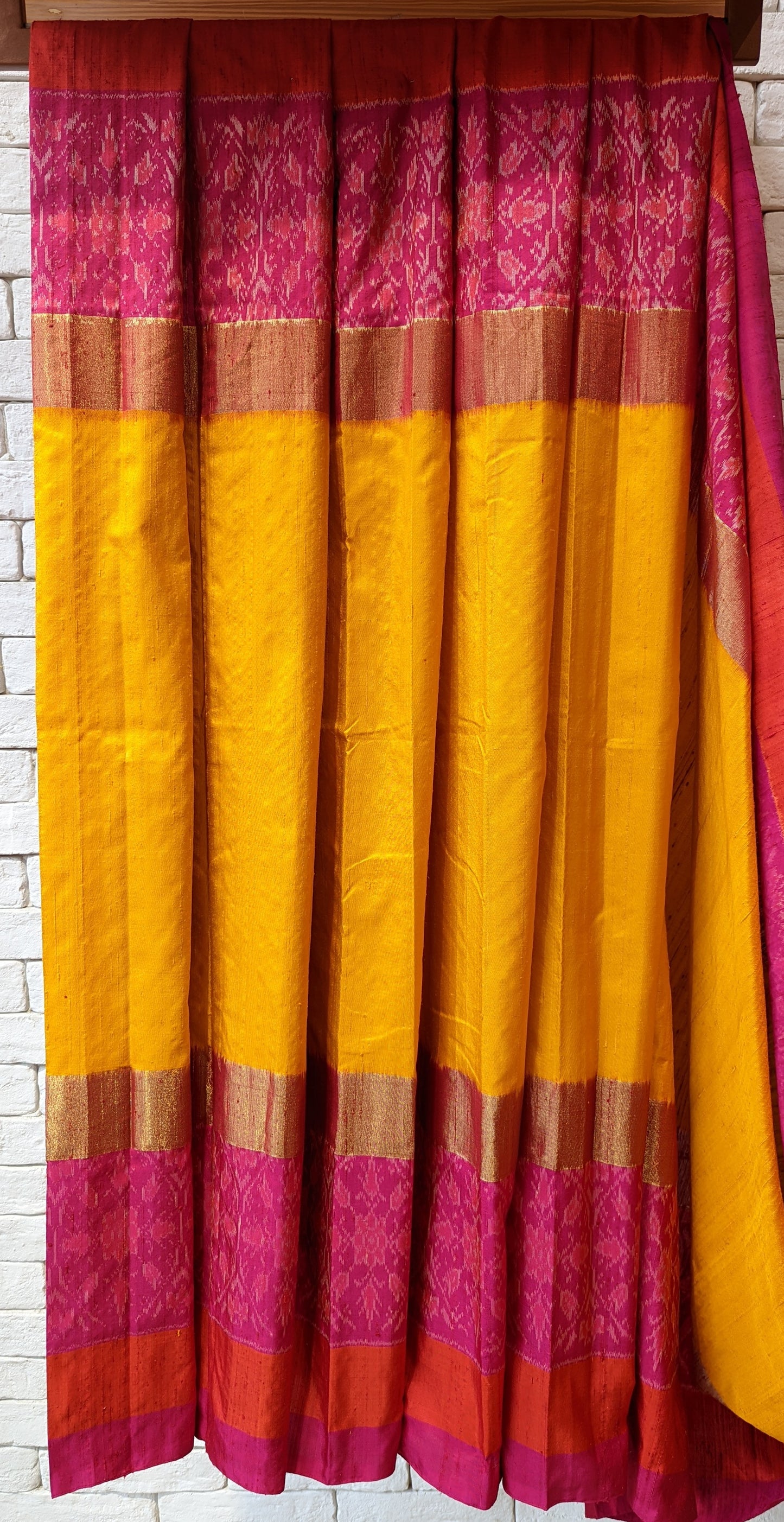 Handloom Yellow Ikat Silk Saree