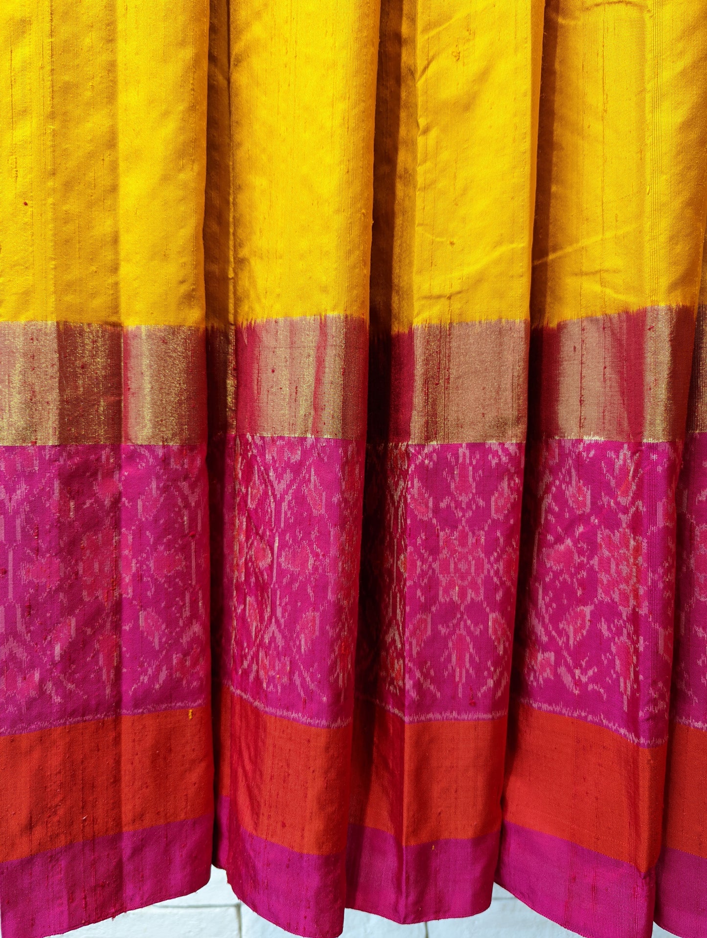 Handloom Yellow Ikat Silk Saree