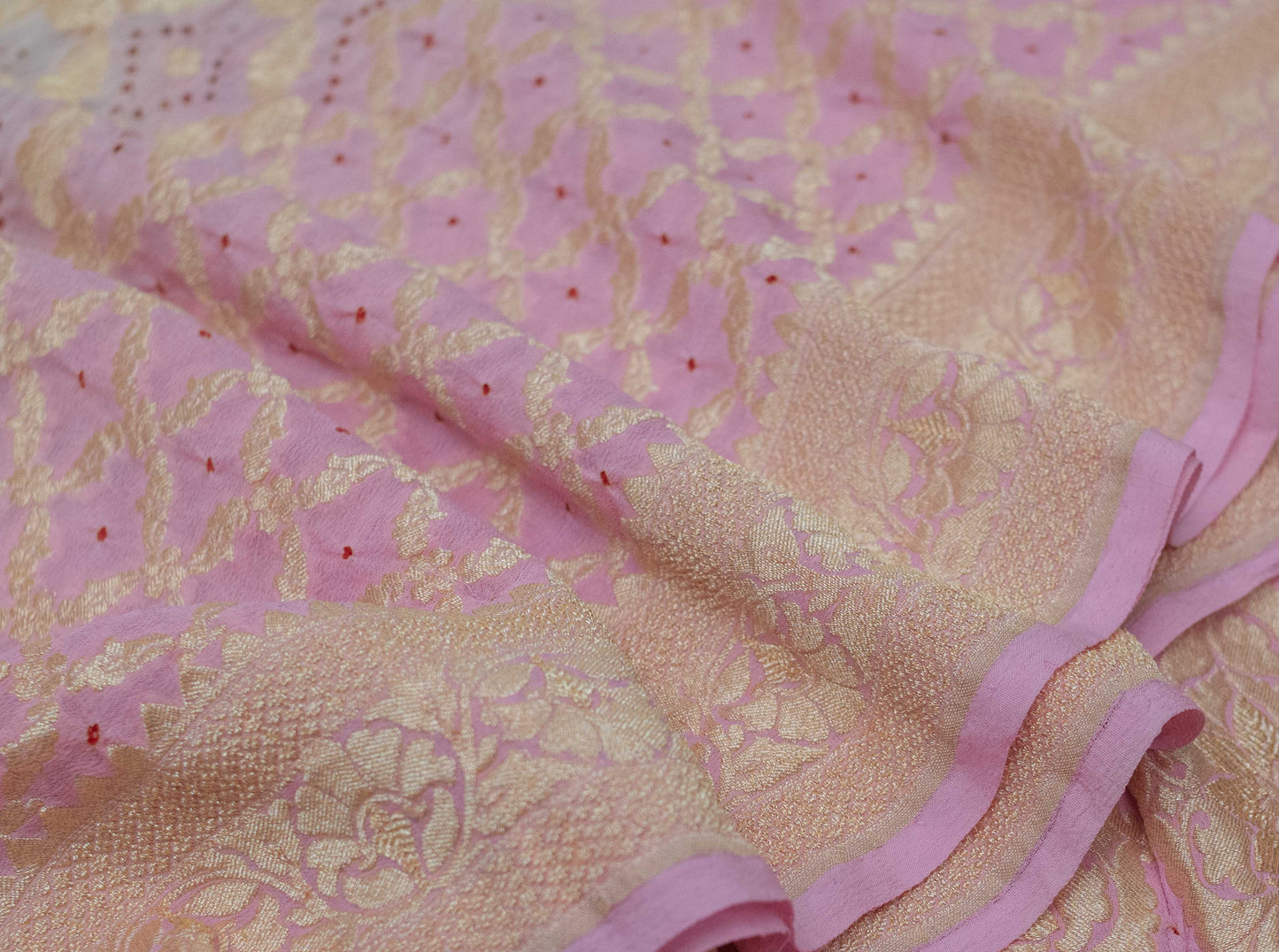 Light Pink Pure Georgette Banarasi Zari Woven Bandhani Saree