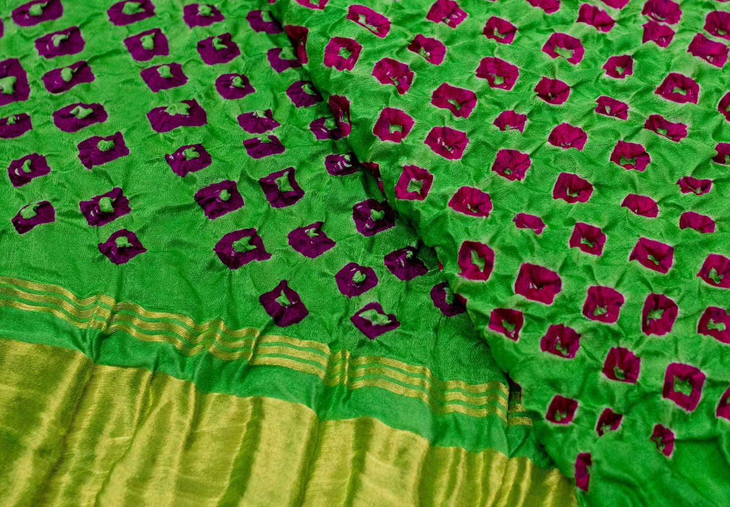 Pure Gajji Silk Green Bandhani Saree