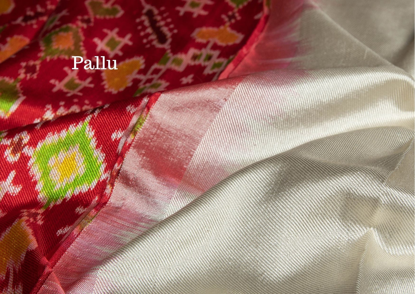 Twill Weave Ikat Silk Saree in White and Red