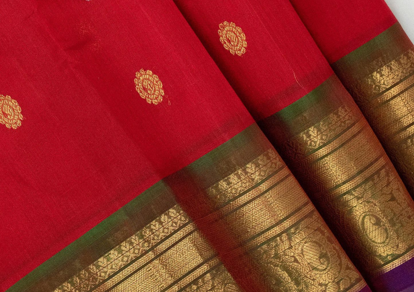 Handloom Red Sico Gadwal Saree with Butti Weaving