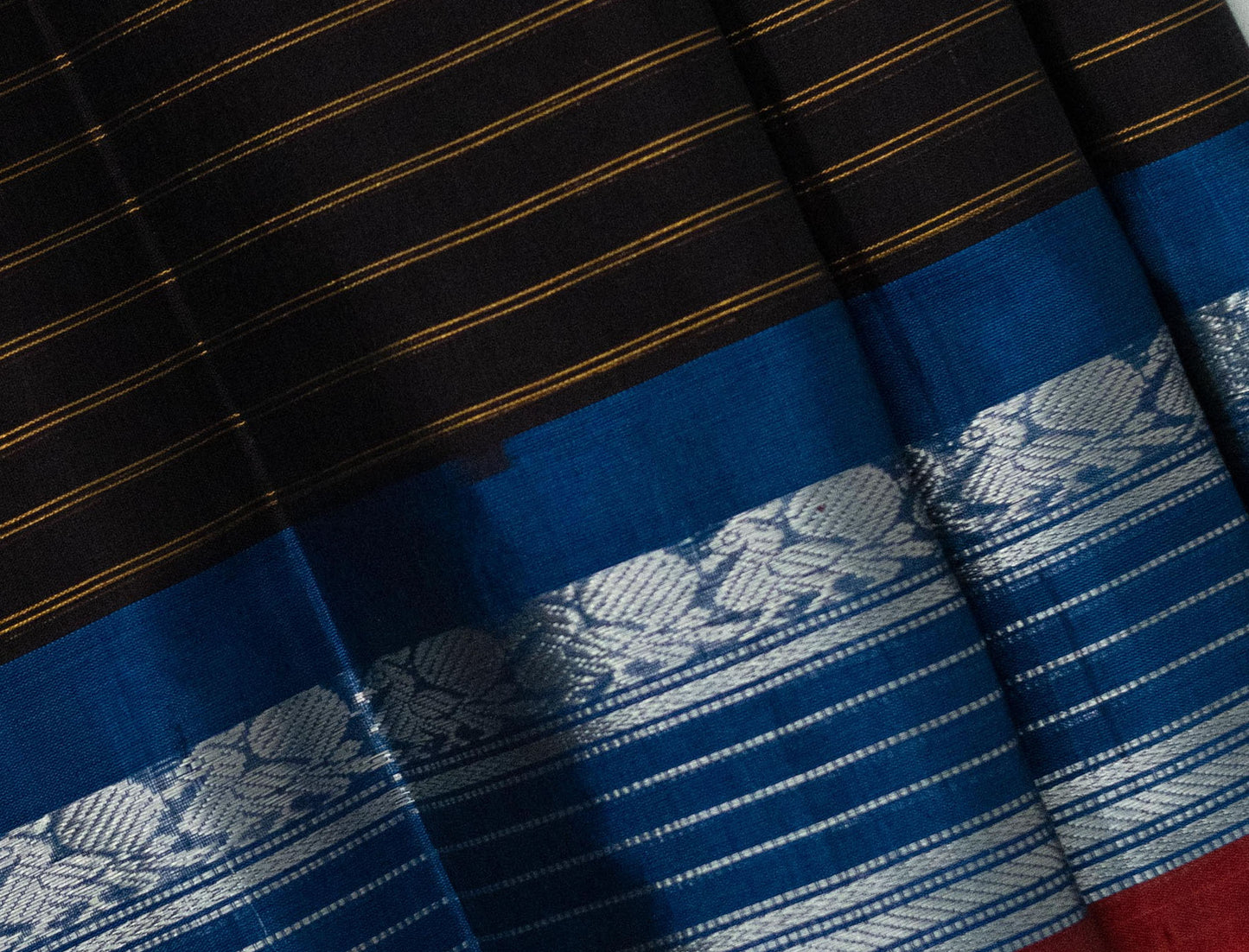 Brown Handloom Sico Gadwal Saree with Blue Border