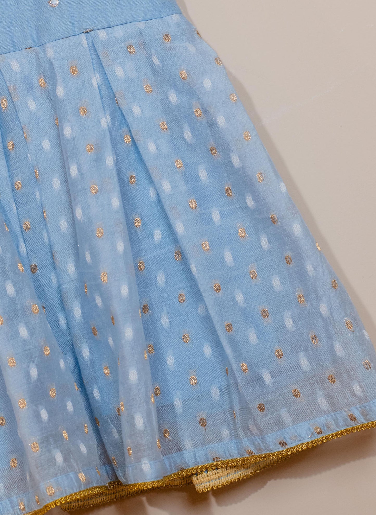 Sky Blue Chanderi Frock with Mirror Embroidery