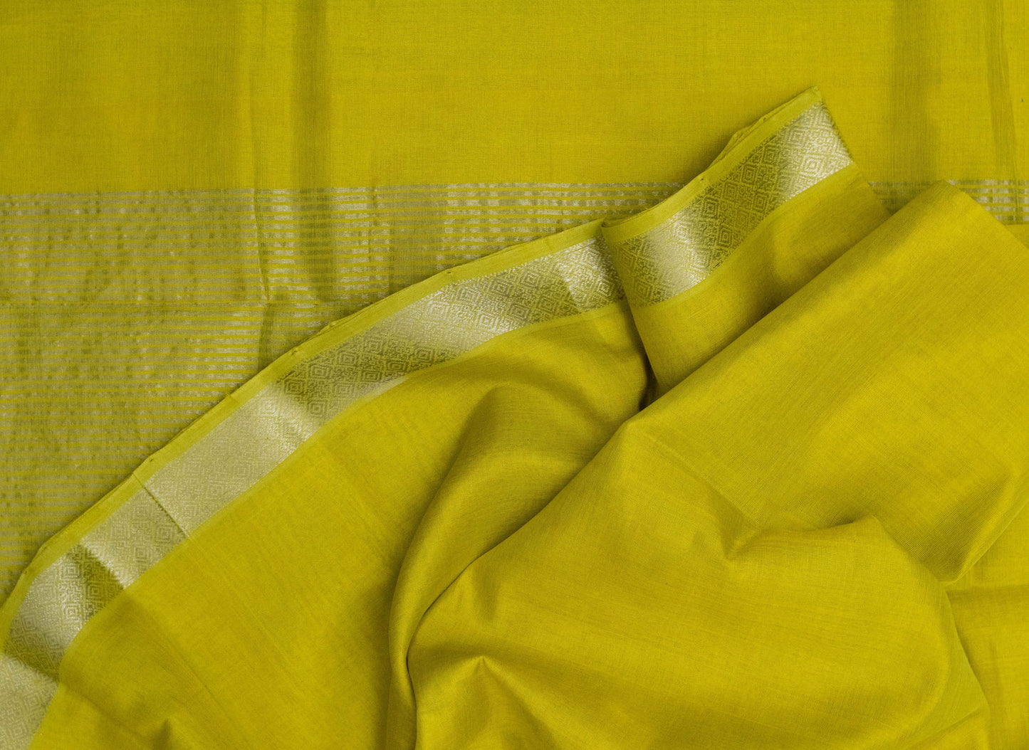 Handloom Silk Cotton Mangalgiri Saree in Yellow Colour