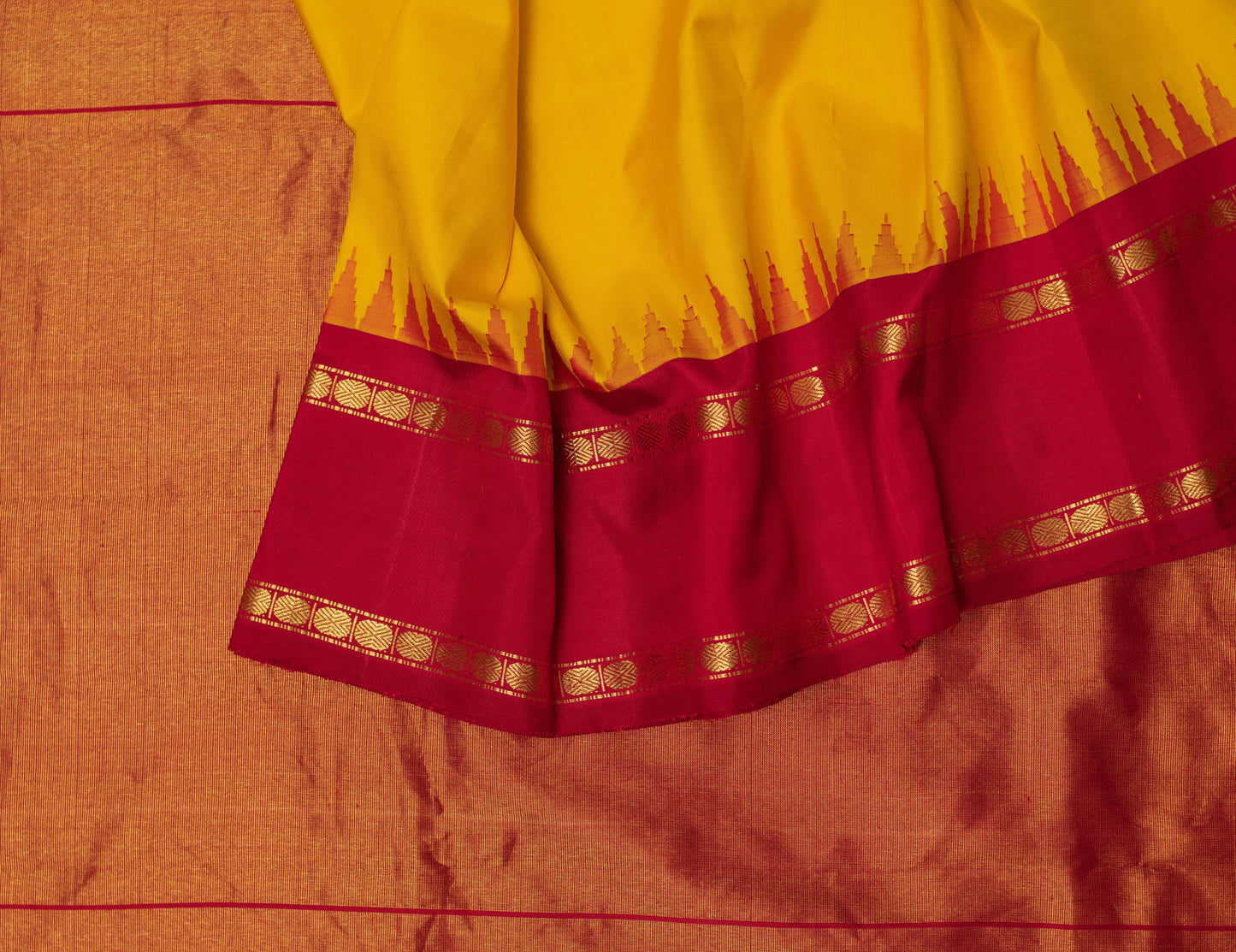 Pure Silk Handloom Gadwal Saree - Yellow with Red Border