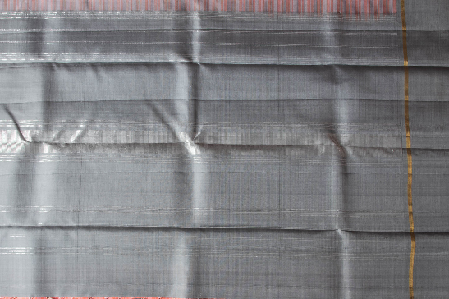Handwoven Kanchi Korvai Silk Saree in Peach, Grey and Beige