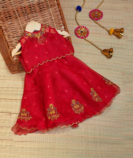 Hand Embroidered Brocade & Organza Party Wear Frock