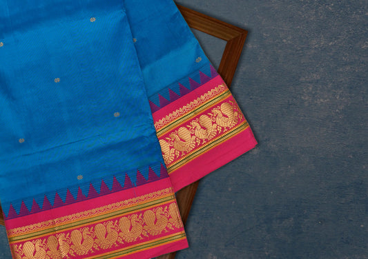 Handwoven Pure Silk NarayanPet Saree in blue Colour