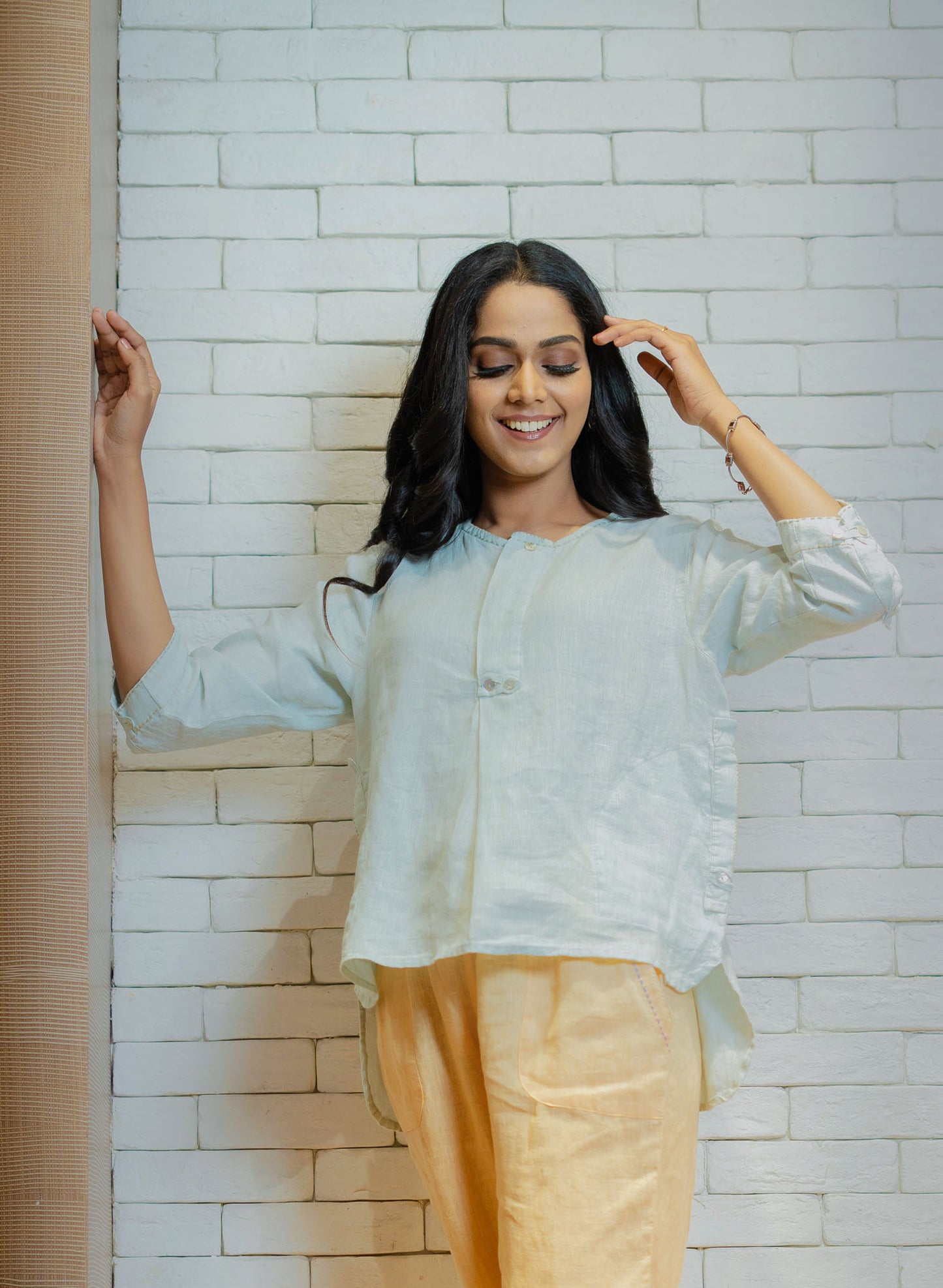 Linen Asymmetric Tunic / Blouse with Hand Embroidery Detail