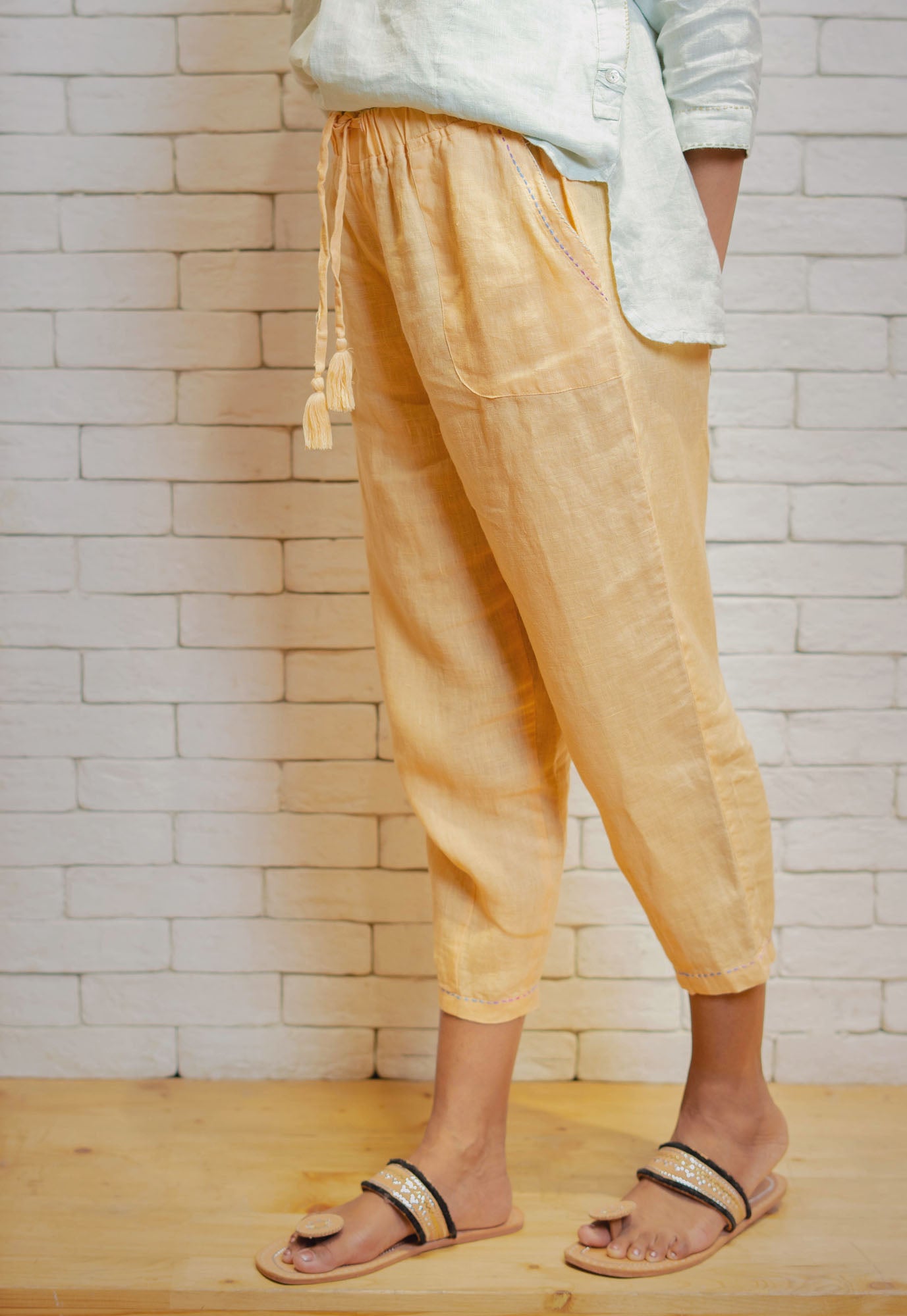 Linen Pant with Embroidery Detail