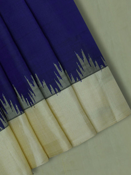 Pure Silk Hand Woven Gadwal Saree in Navy Blue and Beige