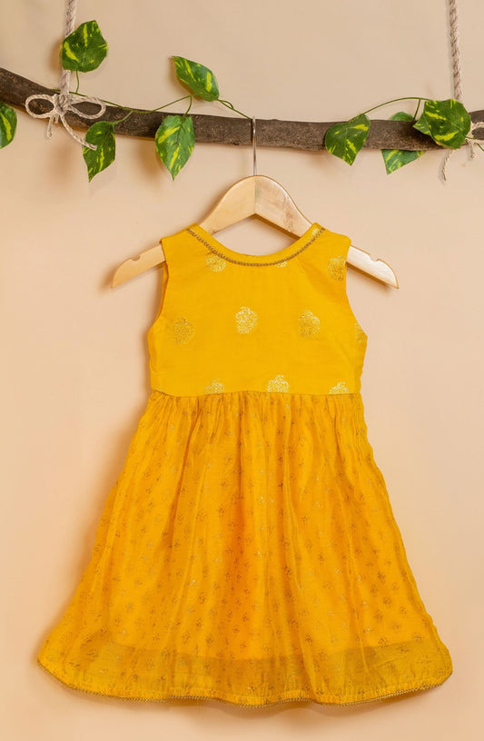 Yellow Chanderi Frock for kids