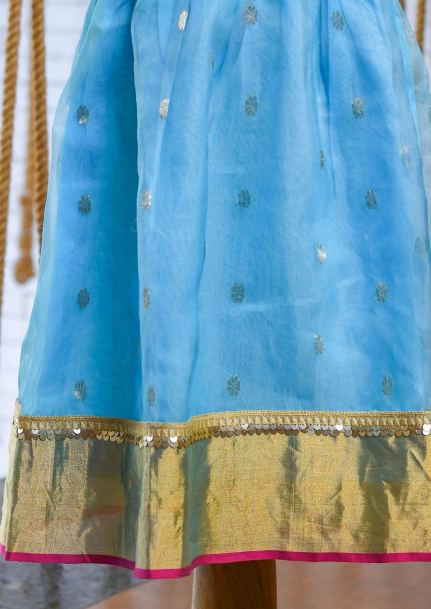 Hand Embroidered Chanderi Frock in Sky Blue for kids