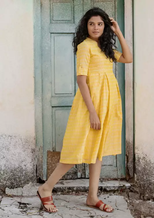 Handwoven Yellow Ikat Dress